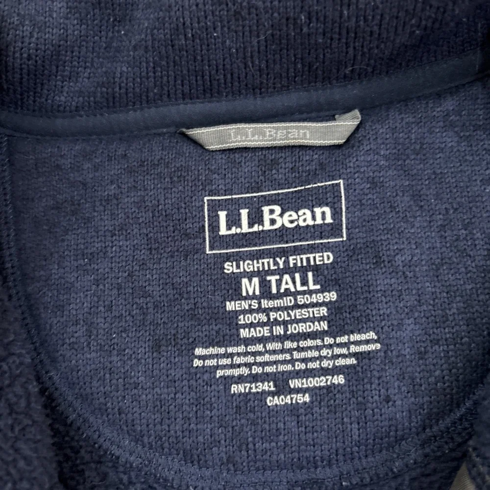 LL Bean Sweater Mens Medium Tall Teal Fleece Half Zip Pullover Slightly Fitted